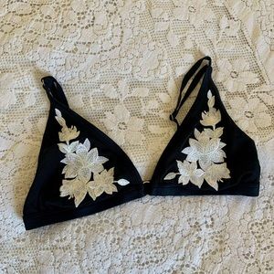 Pink embroidered floral black bralette